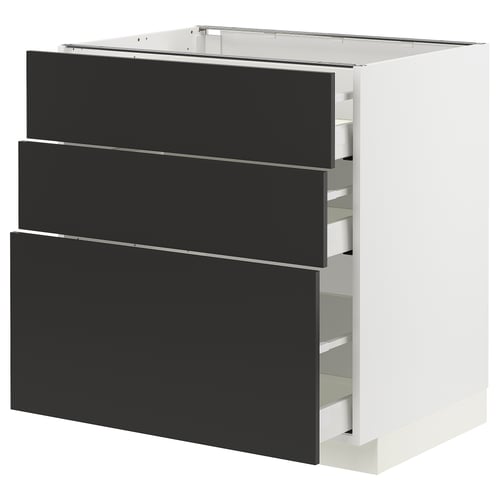 Moderne zwarte METOD keukenkast met drie open lades.