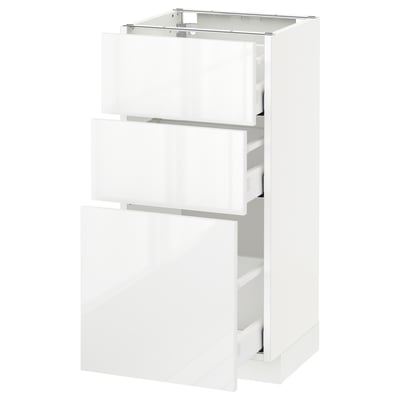 Moderne METOD wit hoogglans opbergkast met 3 gladde lades.
