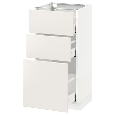 Witte ikea METOD keukenkastset met drie lades.
