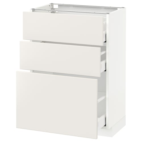 METOD keukenkast: wit, 3 lades, strak, modern, glanzende afwerking
