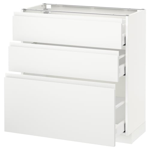 Modern wit METOD keukenblok met strak, minimalistisch voxtorp design, voorzien van meerdere lades.