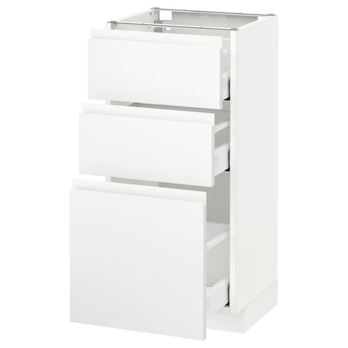 METOD wit keukenblok, 3 lades, minimalistisch design, hoogglans afwerking.