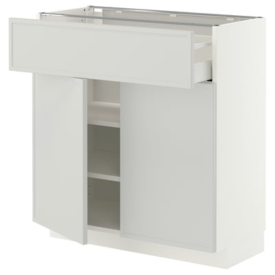 METOD / MAXIMERA Onderkast met lade/2 deuren, wit/Aspudden lichtgrijs, 80x37 cm