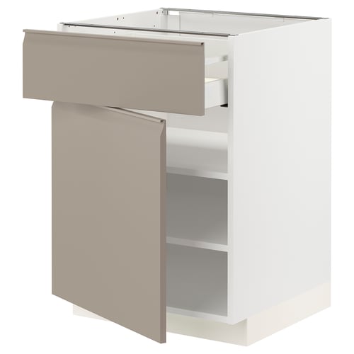 Moderne ikea METOD keukenkast, wit met grijze handgrepen, strak design.