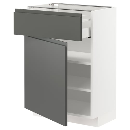 METOD keukenblok, wit & donkergrijs, modern design, verstelbare planken, gladde lade.