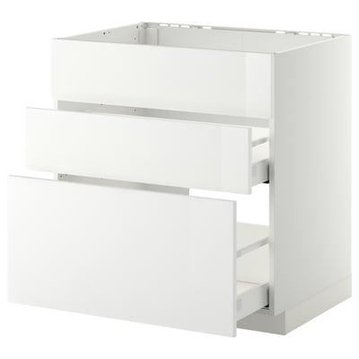 Witte METOD keukenkast met strakke, moderne lades en strakke lijnen.