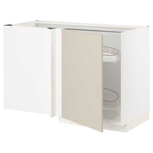 Wit METOD keukenblok met beige deur en uittrekbare planken.