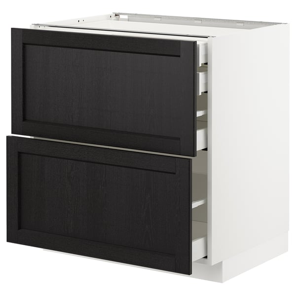 Modern keukenblok, METOD, wit en donkergrijs, hout, doosvormig, twee open lades.