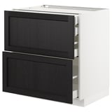Modern keukenblok, METOD, wit en donkergrijs, hout, doosvormig, twee open lades.