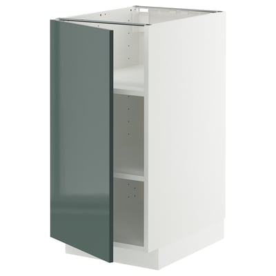 METOD keukenkast in hoogglans grijsgroen met wit frame en verstelbare legplank.