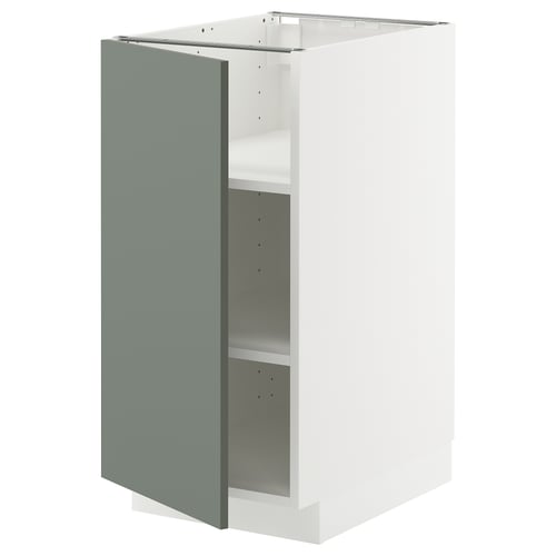 METOD keukenblok, grijsgroen, modern design, verstelbare legplanken, wit frame.