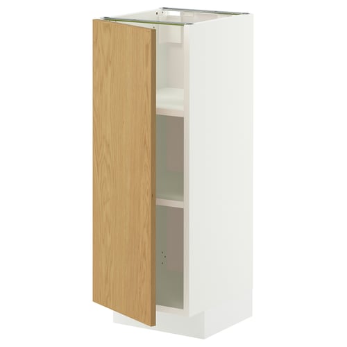 METOD wandkast in wit met verstelbare legplanken, licht eiken deur, vierkante vorm.