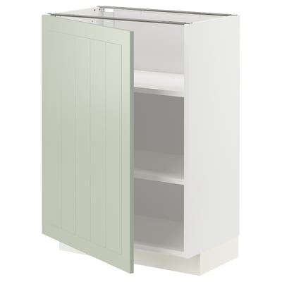 METOD keukenblok, wit & groen, houten, rechthoekig, flat-panel deur.