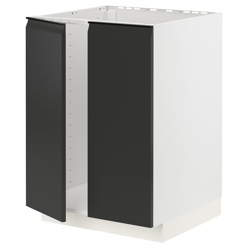 Moderne zwart-witte METOD keukenkast, matte deur met strakke handgreep, minimalistisch ontwerp.