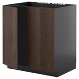 Moderne donkerhouten keukenkast met twee deuren, stevig frame, strak design.