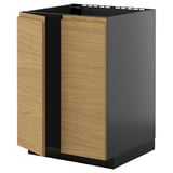 Zwarte en eikenhouten METOD keukenkast met houtnerf afwerking en minimalistisch design.