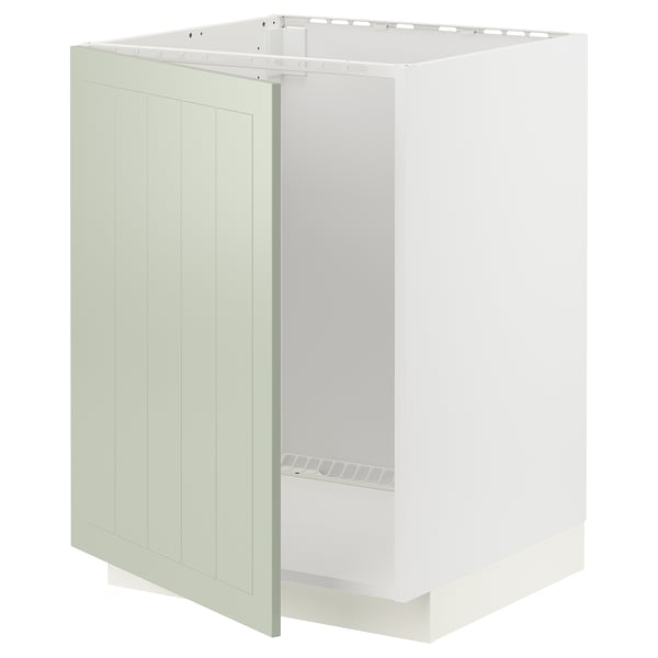 Witte METOD keukenkast met groen paneel, draadplank.