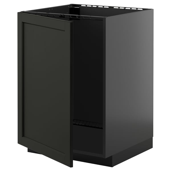 Moderne zwarte keukenkast uit de ikea METOD serie. Vierkante vorm met plat paneelontwerp.