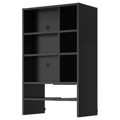 Zwarte METOD wandkast, strak design, donkere kleur, vierkante vorm, melamine oppervlak, verstelbare planken, 25 jaar garantie.