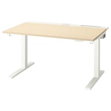 MITTZON zit-sta bureau: witte metalen poten, licht houten blad, in hoogte verstelbaar, kabelbeheer.