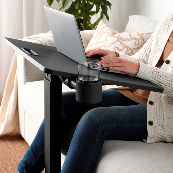 Verstelbare laptoptafel met bekerhouder, hoogte & kanteling, past naast de bank.