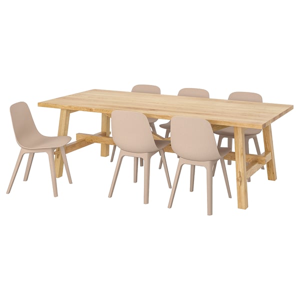 Evenement Kruiden Naar boven MÖCKELBY / ODGER Tafel met 6 stoelen, eiken/wit/beige, 235x100 cm - IKEA  België