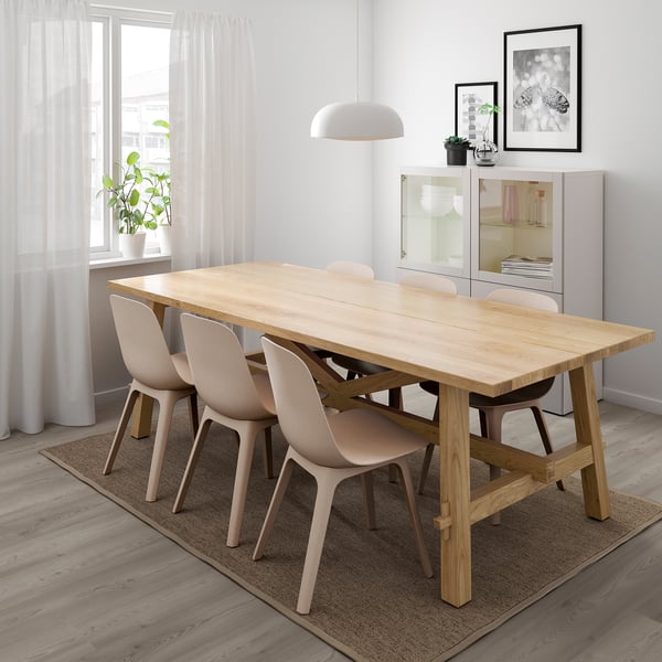 Evenement Kruiden Naar boven MÖCKELBY / ODGER Tafel met 6 stoelen, eiken/wit/beige, 235x100 cm - IKEA  België