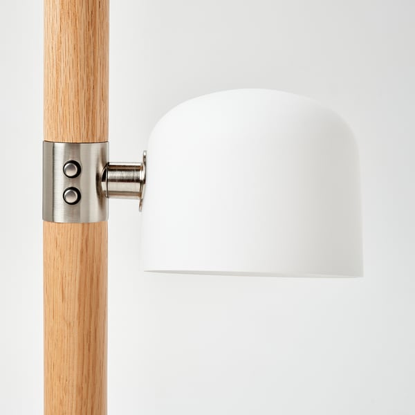 MOSSPLYM Staande uplight/leeslamp, opaalwit glas/eiken, 180 cm