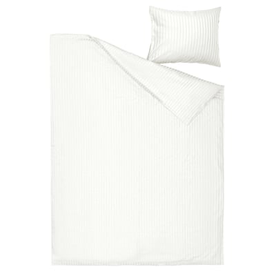 NATTJASMIN bedset: wit, gestreept, katoen/liocell, dekbed, kussen.