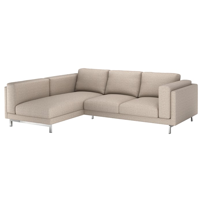 NOCKEBY 3zitsbank met chaise longue, links/Lejde donkerbeige/verchroomd IKEA