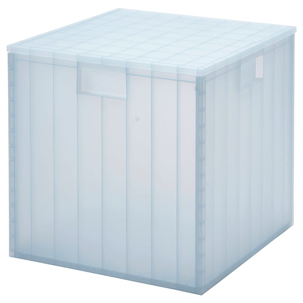 PANSARTAX blauwe plastic doos met deksel, transparant, kubusvormig, voor het organiseren van items.