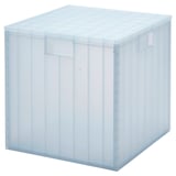 PANSARTAX blauwe plastic doos met deksel, transparant, kubusvormig, voor het organiseren van items.