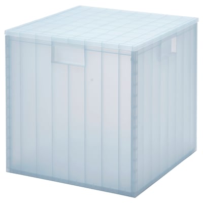 PANSARTAX blauwe plastic doos met deksel, transparant, kubusvormig, voor het organiseren van items.