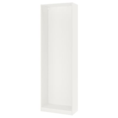 Witte ikea PAX garderobeframe - hoog, rechthoekig, boekstijl montage, ruimtebesparend en stevig.