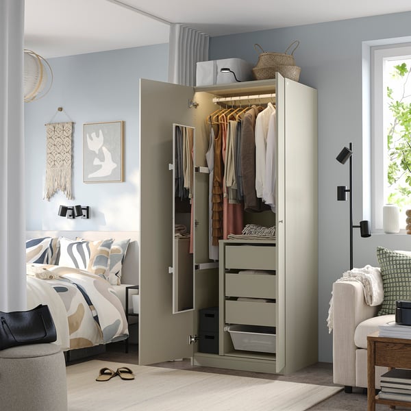 PAX / FORSAND Kledingkastcombinatie, grijsbeige/grijsbeige, 75x60x201 cm