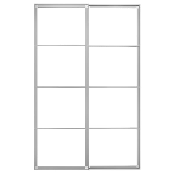 PAX kastframe, zilverkleurig metalen rasterontwerp, vier vierkante secties voor panelen.