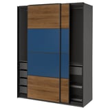 PAX / MEHAMN Kledingkast met schuifdeuren, donkergrijs zwart/walnoot blauw, 150x66x201 cm