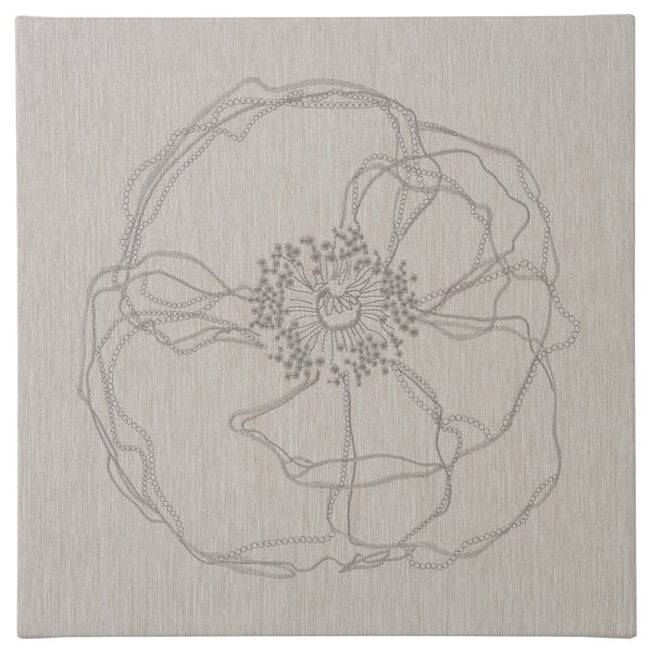 PJÄTTERYD canvas kunst, grijs, bloemenprint met uitgebreid ontwerp.