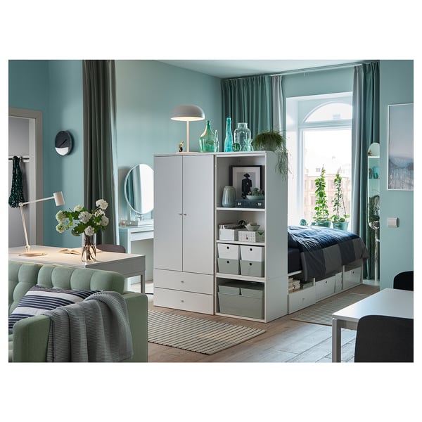 PLATSA Bedframe met 2 deuren+3 lades, wit/Fonnes, 142x244x163 cm