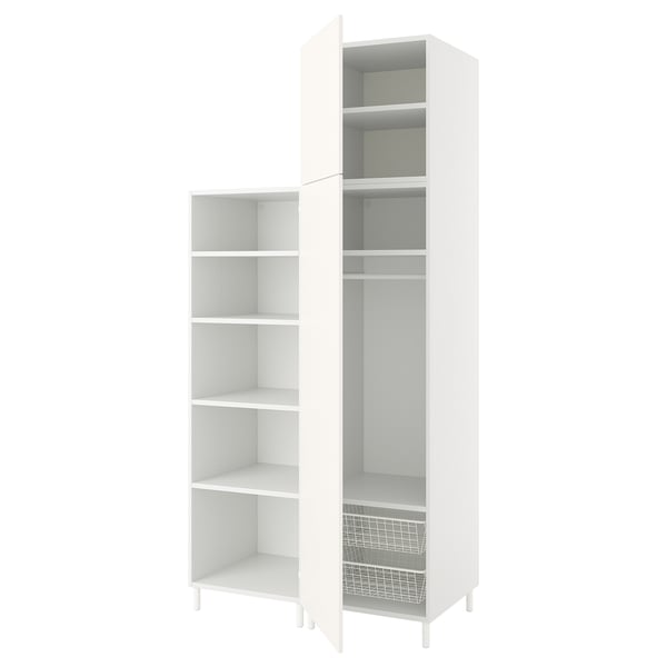 Wit PLATSA opbergmeubel, hoog met open planken, modern minimalistisch design.