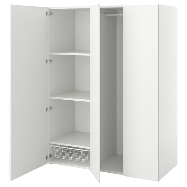 Witte PLATSA opbergkast met verstelbare planken en ophangstang.
