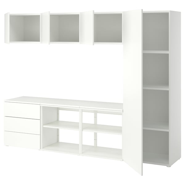 PLATSA Kledingkast met 4 deuren + 3 lades, wit Fonnes/wit, 240x42x181 cm
