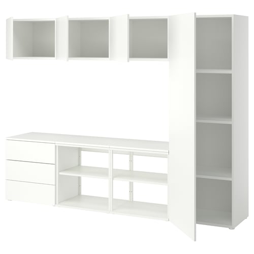 PLATSA Kledingkast met 4 deuren + 3 lades, wit Fonnes/wit, 240x42x181 cm