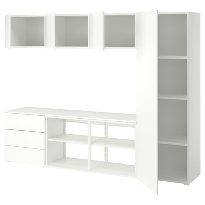 PLATSA Kledingkast met 4 deuren + 3 lades, wit Fonnes/wit, 240x42x181 cm