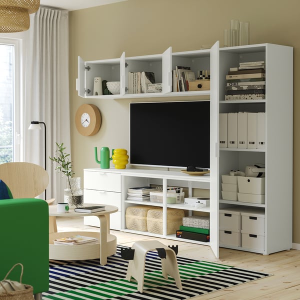 PLATSA Kledingkast met 4 deuren + 3 lades, wit Fonnes/wit, 240x42x181 cm