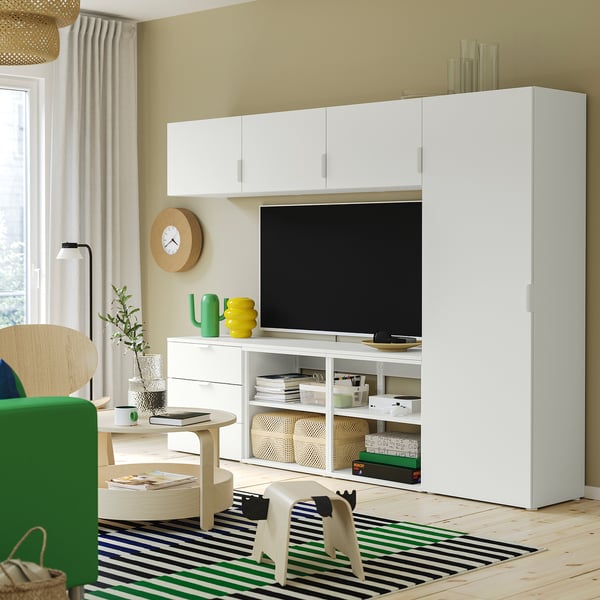 PLATSA Kledingkast met 4 deuren + 3 lades, wit Fonnes/wit, 240x42x181 cm