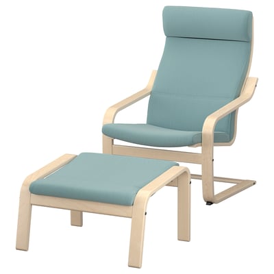 POÄNG Fauteuil en voetenbank, berkenfineer/Kelinge grijsblauw