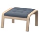 Ikea poang blauwe poef, gebogen eikenhout, getuft kussen.