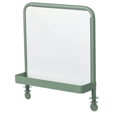 Een groen RELATERA verrijdbaar whiteboard met een frame, plank en wieltjes.