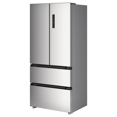 RVS koelkast met 2 deuren, 2 lades, digitaal display, led verlichting.
